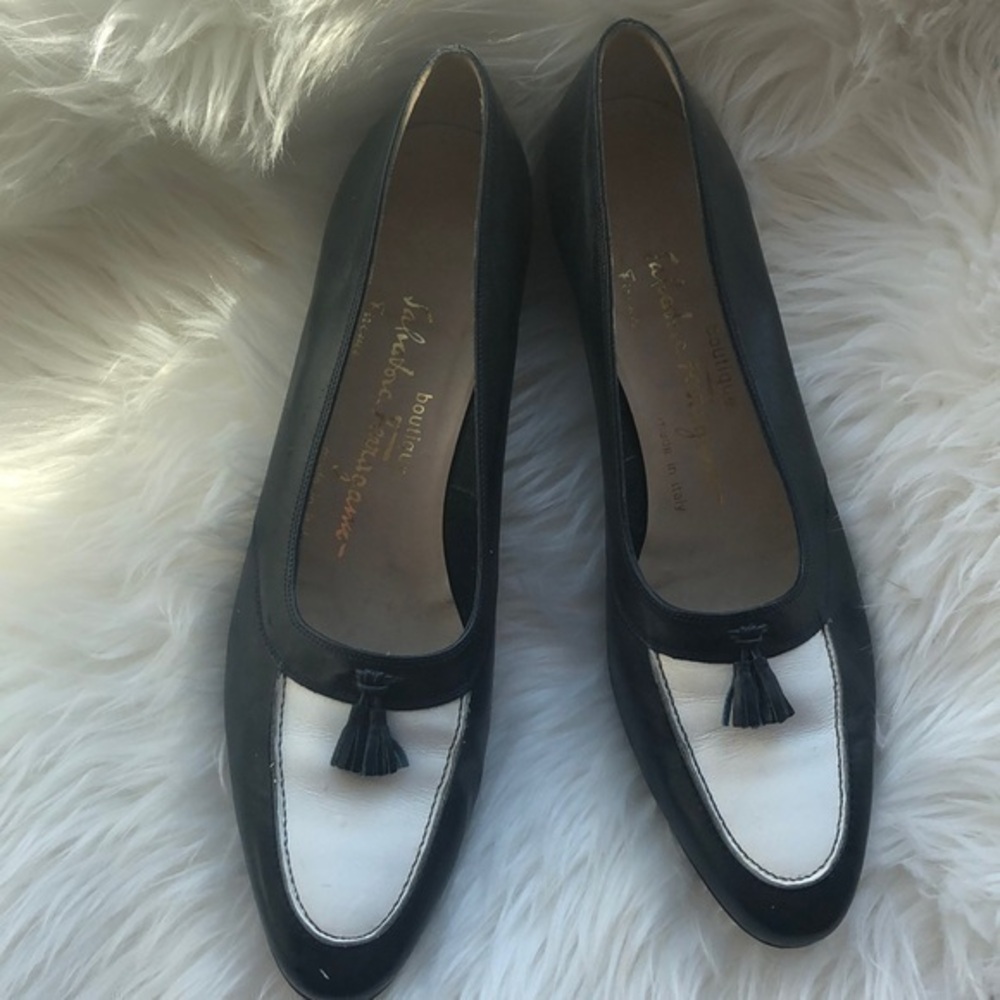 Salvatore Ferragamo Black and White Heels